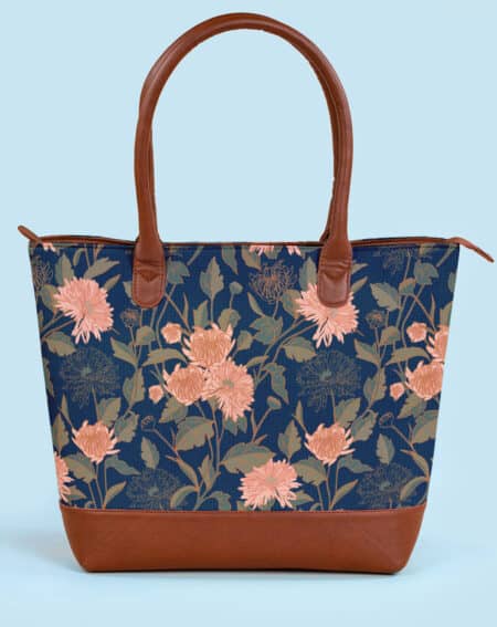 Office Tote Bag | Chrysanthemum Floral - Blue