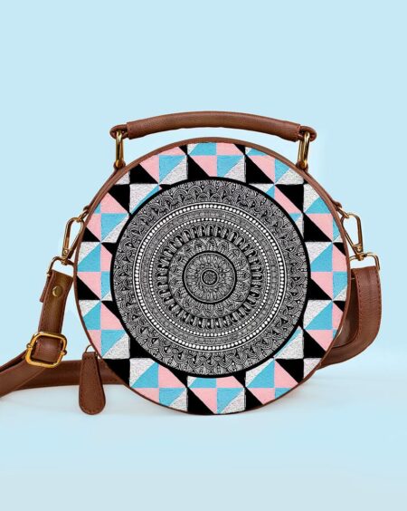 Round Sling Bag | Checkered Chevron