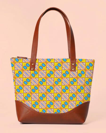 Shoulder Bag for Girls - Yellow Square Pattern