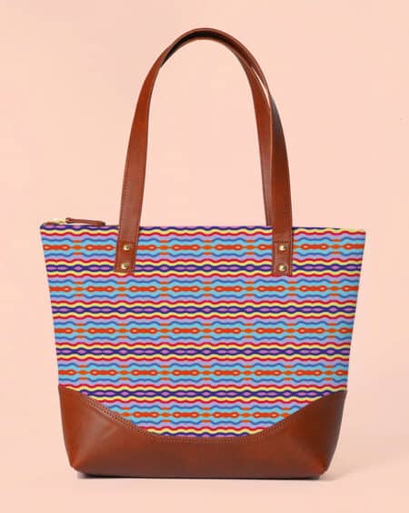 Shoulder Bag for Women with Colorful Wavy Lines Print
