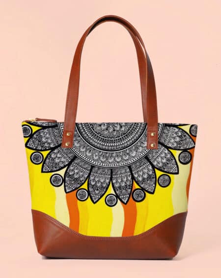Shoulder Bag for Women with Yellow Hues Print | Office Handbag