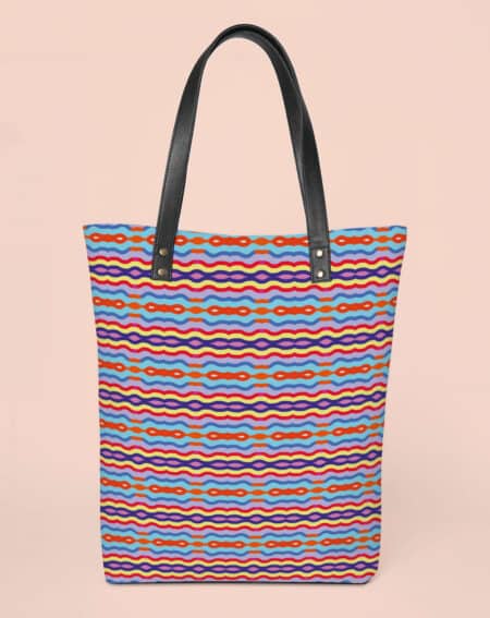Classic Tote Handbags | Colorful Wavy Lines