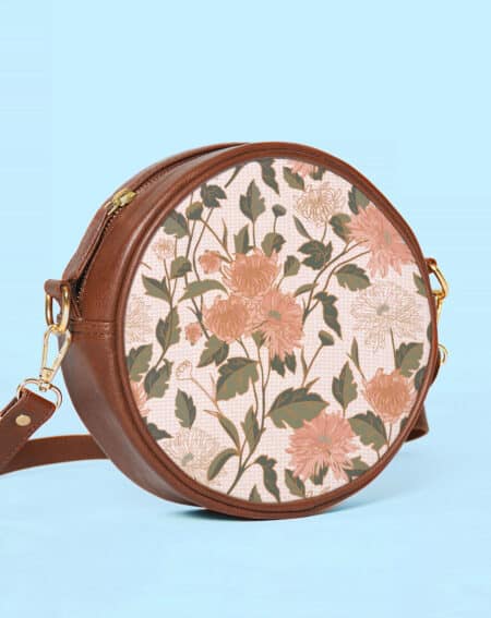 Cross Body Sling Bag | Chrysanthemum Floral -Beige