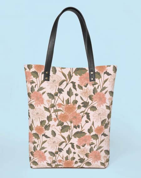 Classic Tote Handbags | Chrysanthemum Floral -Beige